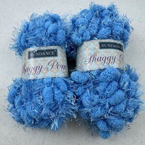 Sundance Yarn Shaggy Pom Blue Lot of 2 Skeins 18 Yards 95% Polyester 5% Lurex